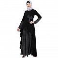 Polka dotted asymmetrical dress abaya- Black Polka dotted asymmetrical dress abaya- Black